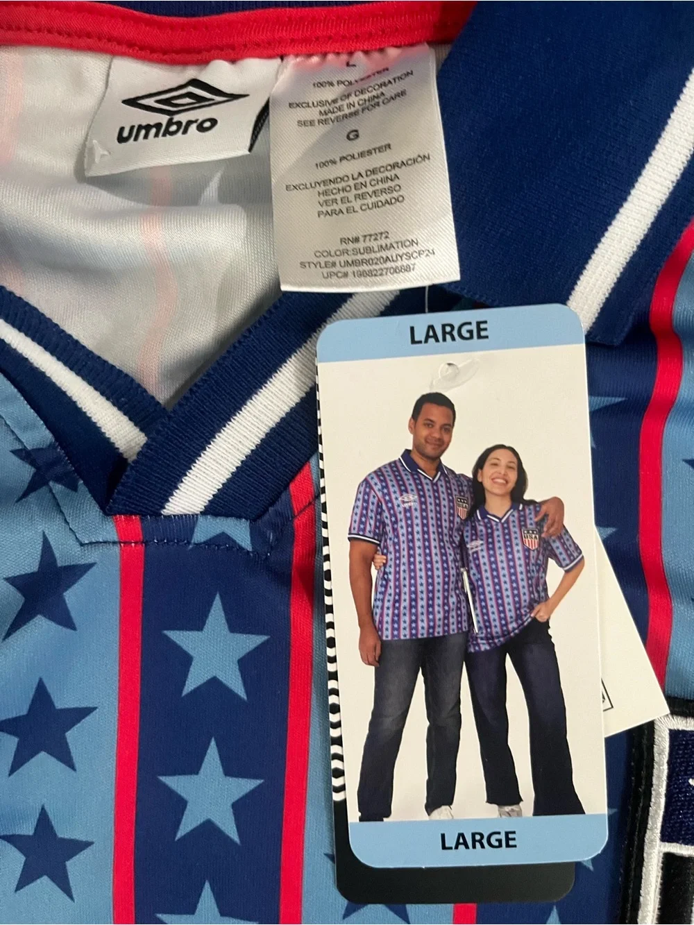 Umbro Men’s USA Star Stripe Polo Shirt - Blue / Light Blue / Red - Picture 5 of 5